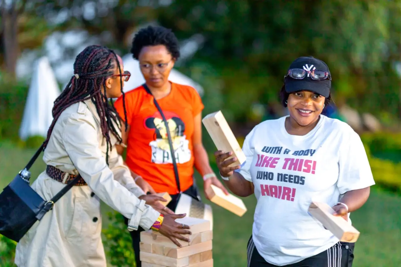 Outdoor movie night setup with audience